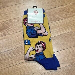 Yellow and Blue Rosie the Riveter Graphic Socks